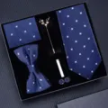 Coffret cadeau cravate homme affaires ensemble avec cravate nœud papillon pochette motif bleu - KH7C8201-1