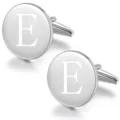 Classic silver-tone metal round initial letter E engraved men business shirt cufflinks accessory - Letter E