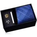 Men's blue plaid necktie gift box set with metal tie clip and lapel pins business. - HVY8216-1