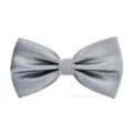 Detailed closeup of the elegant silver grey grid bow tie showing fine fabric texture. - Silver Gray