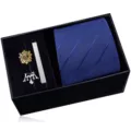 Men's business tie gift box set with blue striped tie, tie clip and cufflinks, elegant box. - HVY8115-1
