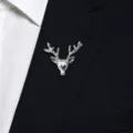 Silver deer head brooch for men, elegant suit lapel pin, perfect wedding suit boutonniere accessory. - Deer Head / Silver