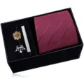 Men's business gift set including burgundy striped tie, tie clip and fashion accessories. - KHVY8212-1