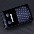 Men luxury blue checkered pattern tie pocket square cufflink tie clip gift set detail view - Zipper 6cm Narrow KH6R6009-1