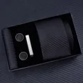 Mens black gift set tie cufflinks tie clip pocket square formal business wear box - Zipper 6cm Narrow KH6R6010-1