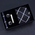 Men's plaid tie gift set including necktie pocket square cufflinks and tie clip. - Zipper 6cm Narrow KH6R6016-1