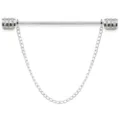 Gedetailleerd overzicht van zilverkleurige metalen kraagspeld met hangende ketting. - Enkele Ketting / Zilver