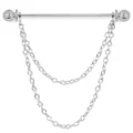 Silberfarbene Metall Hemdkragen Nadel mit stilvollen doppelten hängenden Ketten Detail - Doppelte Kette / Silber