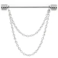 Silver collar bar with double chains for men shirt formal french collar pin accessory detail view - Double Chain / Silver