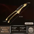 Retro 304 stainless steel BBQ tong with wooden handle gold color food clip kitchen tool - Round Tip Tong (Ash Wood Handle) / Gold