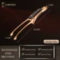 Retro 304 stainless steel BBQ tong with wooden handle, elegant rose gold finish for cooking. - Round Tip Tong (Ash Wood Handle) / Rose Gold