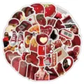 Vintage red aesthetic waterproof stickers pack for laptop, luggage, helmet decoration. - Retro Red - 60 Sheets