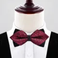 Elegant men's double layer bow tie wine red square pattern wedding groom neckwear detail - Burgundy Plaid (P6003)