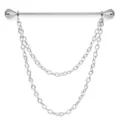 Men's metal shirt collar bar with double chain drapes and crystal rhinestones decor. - Double Chain / Silver