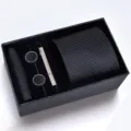 Vista detallada del conjunto de corbata pañuelo gemelos de negocios para hombres. - Corbata con cremallera | KH6R8010-1