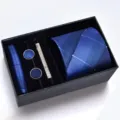 Elegante conjunto de corbata pañuelo gemelos pasador de corbata azul para negocios - Modelo con cremallera | KH6R8018-1