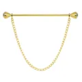 Gold-tone rhinestone collar pin with tassel chain for men's formal dress shirt detail view. - Single Chain / Gold