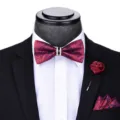 Set papillon fazzoletto da taschino spilla paisley rosso uomo matrimonio smoking formale - Paisley (H4XT1318)