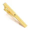 Goldene Krawattenklammer fuer Herren elegante Metallklammer mit Struktur und schwarzem Stein - Schwarzer Strass (Z1312-2) / Gold