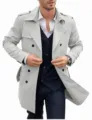 Men's casual double-breasted trench coat, mid-length outerwear for spring and autumn. - M / Light Gray