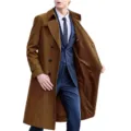 Men's long trench coat casual business outwear double breasted stylish classic coat - M / Tan