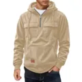 Sweat-shirt à capuche en velours côtelé pour homme, pull à manches longues avec poches multiples. - S / Hauts / Kaki