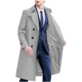 Men's long trench coat spring autumn casual lapel double breasted stylish windbreaker jacket. - M / Gray