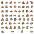 Nahaufnahme der niedlichen Cartoon-Wasserschwein-Stickerbogen, wasserdichte Vinyl-Aufkleber. - Capybara Stil / 50 Stück/Packung