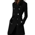 Cappotto Trench Lungo Classico in Misto Lana Doppiopetto con Cintura in Vita da Donna Invernale - Taglia M / Nero