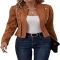 Nahaufnahmen der Damen Herbst Winter Wildleder Militärjacke mit goldenen Knöpfen. - M / Gelb