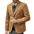 Chaqueta de blazer de ante informal para hombre abrigo de traje vintage con solapa - M / Caqui