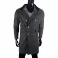 Men's dark grey wool blend overcoat with double breasted buttons and lapel collar winter - M / Deep Heather Grey