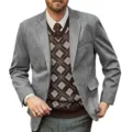 Chaqueta blazer casual de hombre con detalle de chaleco de rombos para estilo elegante. - M / Gris claro