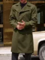 Men's olive green double breasted wool overcoat vintage trench coat winter stylish outerwear - M / Army Green