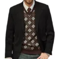 Chaqueta de blazer casual para hombre combinada con chaleco jersey argyle marrón y camisa. - M / Negro
