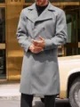 Men's double-breasted gray wool coat, thick winter trench coat with lapel and buttons. - M / Gray