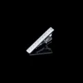 Zilveren korte dasclip voor heren, stijlvolle metalen stropdas speld met vierkante decoratie. - Z1411-P (Kaartpapier Verpakking)