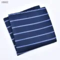 Gedetailleerd zicht op het donkerblauwe heren pochet met klassieke witte en blauwe strepen. - Gestreepte Borstzakdoek (X8002)