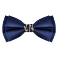Papillon uomo blu scuro con anello metallico a foglia d'oro, elegante doppio strato. - Blu navy