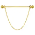 Gold tone metal collar bar pin with hanging chain detail for men dress shirt collar decor. - Single Chain / Gold
