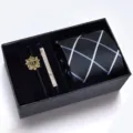 Men business tie gift box set featuring a striped tie, metal clip and decorative badge. - KHVA8016-1B