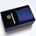 Men's business tie gift box set including blue patterned tie, tie clip and lapel pin. - KHVA8038-1B