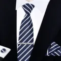 Men's formal striped tie set with pocket square tie clip and cufflinks for business wear - Zipper Business Style(W6R8019-1)