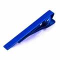 Blue metal tie clip for men, classic slim bar design, polished electrophoretic finish. - Blue