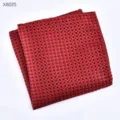 Gedetailleerde close-up van de bourgondische ruitvormige pocet met fijne stoftextuur. - Gestreepte Borstzakdoek (X8025)