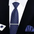 Mens business blue tie set with tie clip pocket square and cufflinks for formal wear wedding. - Zipper Business Style(W6R8040-1)