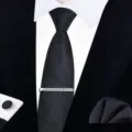 Men's business black zipper tie set with clip cufflink pocket square for wedding formal wear - Zipper Business Style(W6R8041-1)