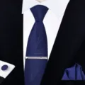 Men's formal blue tie set with tie clip cufflink pocket square for business and wedding wear. - Zipper Business Style(W6R8042-1)