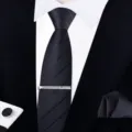 Men business striped tie set with silver tie clip pocket square cufflink formal wear - Zipper Business Style(W6R8043-1)