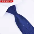 Men's blue patterned business necktie with white shirt detail, classic professional formal wear. - Navy Ribbed